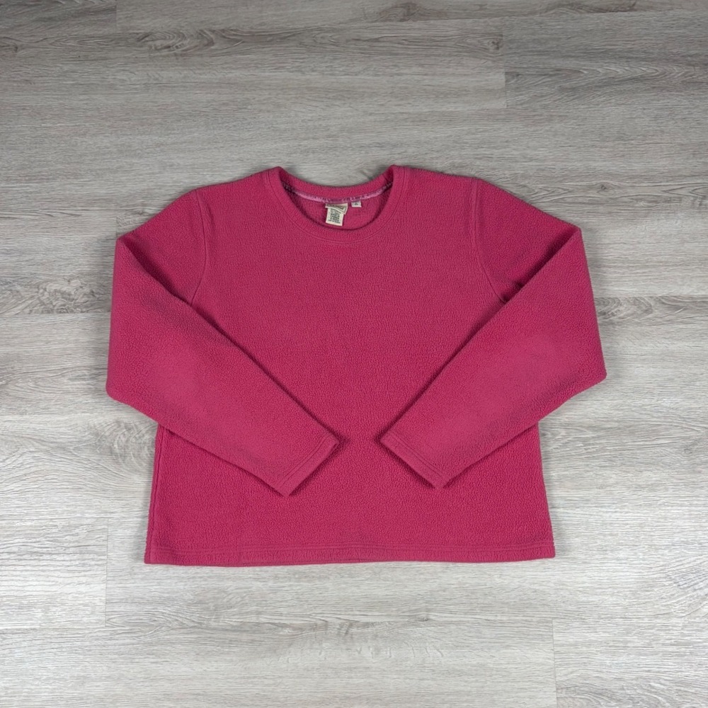 Vintage LL Bean Fleece Pullover Women's Large Hot Pink Crew Neck Long Sleeve